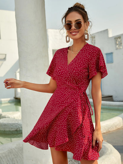 Breezaya Women's Polka Dot Ruffle Short Sleeve Dress