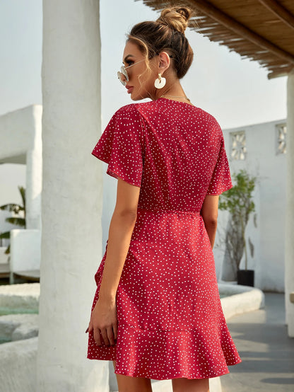 Breezaya Women's Polka Dot Ruffle Short Sleeve Dress