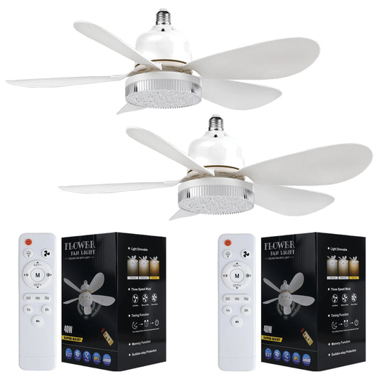 Breeze Socket Fan Light With Remote, Portable Small Ceiling Fans With Lights Dimmable For Bedroom, Kitchen, Living Room, 20.5" Ceiling Fan With 3000K-6500K/40W, Screws Into E26/E27