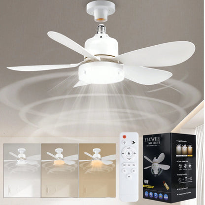 Breeze Socket Fan Light With Remote, Portable Small Ceiling Fans With Lights Dimmable For Bedroom, Kitchen, Living Room, 20.5" Ceiling Fan With 3000K-6500K/40W, Screws Into E26/E27