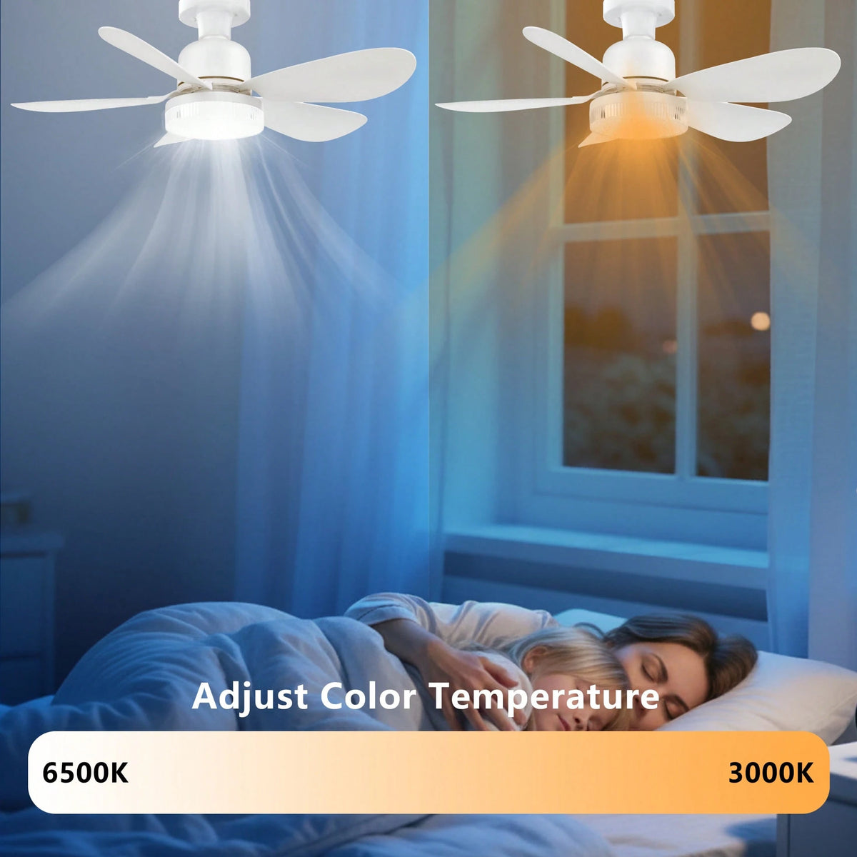 Breeze Socket Fan Light With Remote, Portable Small Ceiling Fans With Lights Dimmable For Bedroom, Kitchen, Living Room, 20.5" Ceiling Fan With 3000K-6500K/40W, Screws Into E26/E27