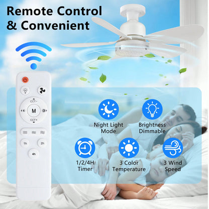 Breeze Socket Fan Light With Remote, Portable Small Ceiling Fans With Lights Dimmable For Bedroom, Kitchen, Living Room, 20.5" Ceiling Fan With 3000K-6500K/40W, Screws Into E26/E27