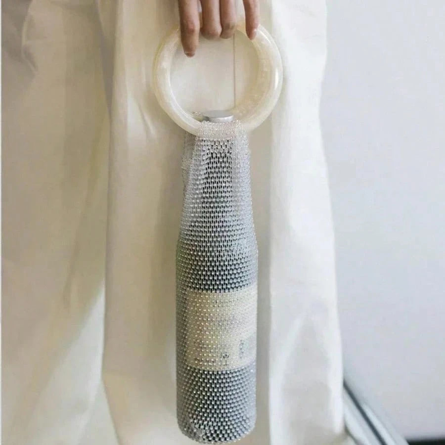 Brilliant Rhinestone Wine Bag With Stable Handle And Mesh Design- Elegant Wedding Gifts, Ball Accessories/Portable Wine Storage Bag- Reusable Wine Bag For Special Occasions