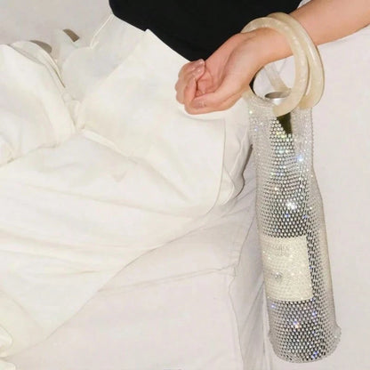 Brilliant Rhinestone Wine Bag With Stable Handle And Mesh Design- Elegant Wedding Gifts, Ball Accessories/Portable Wine Storage Bag- Reusable Wine Bag For Special Occasions