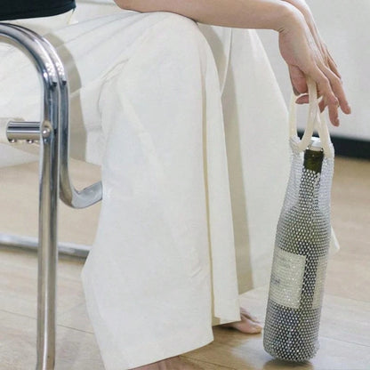 Brilliant Rhinestone Wine Bag With Stable Handle And Mesh Design- Elegant Wedding Gifts, Ball Accessories/Portable Wine Storage Bag- Reusable Wine Bag For Special Occasions