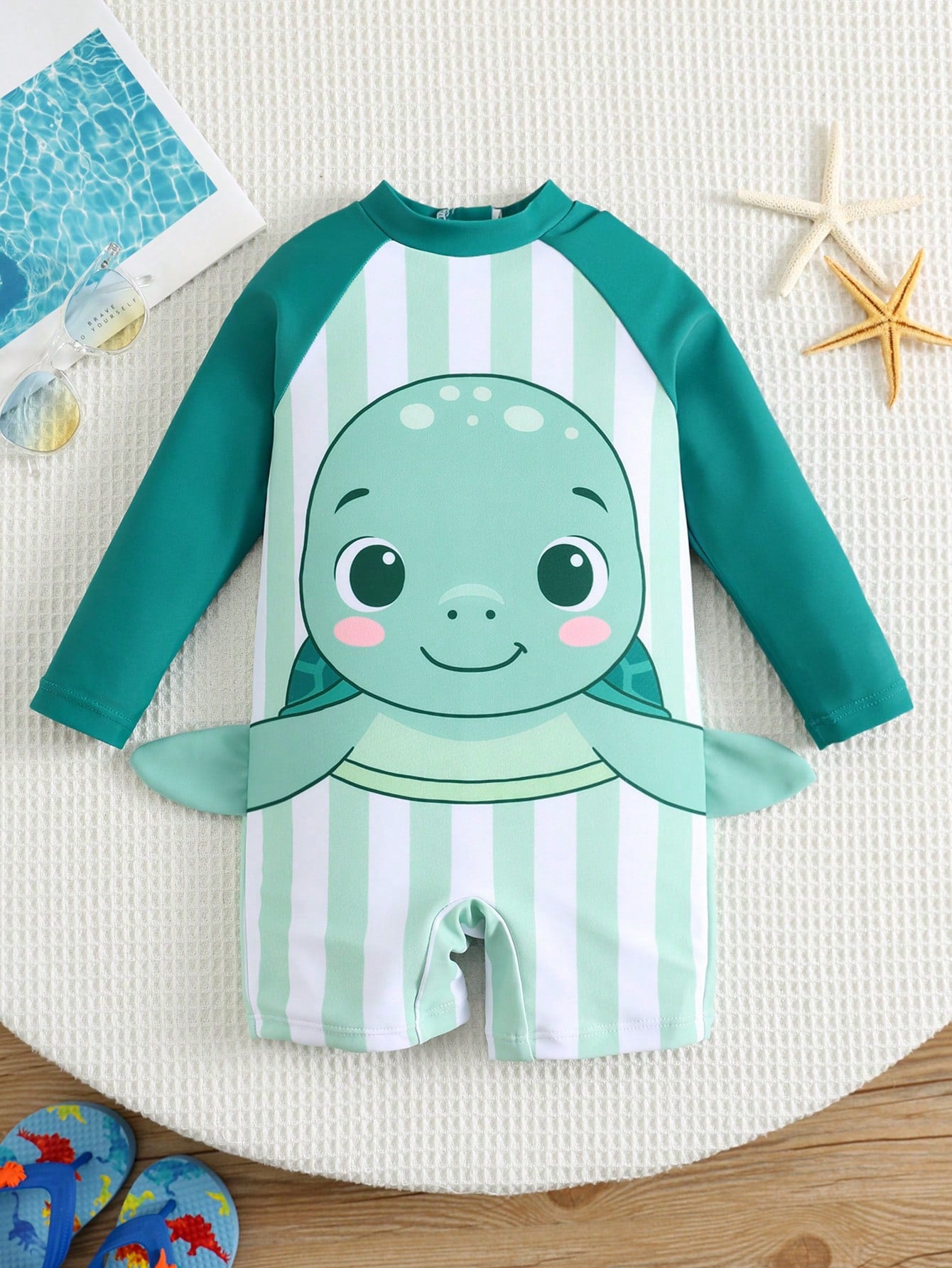 Bubblio Unisex Baby/Toddler Cute Sea Turtle Print Long Sleeve Rash Guard Swimsuit, Suitable For Beach, Resort, Swimming Pool