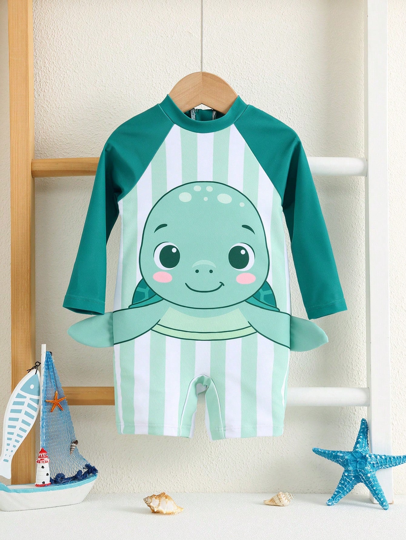 Bubblio Unisex Baby/Toddler Cute Sea Turtle Print Long Sleeve Rash Guard Swimsuit, Suitable For Beach, Resort, Swimming Pool