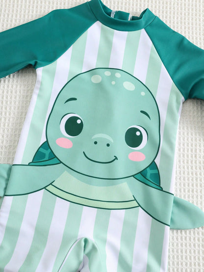 Bubblio Unisex Baby/Toddler Cute Sea Turtle Print Long Sleeve Rash Guard Swimsuit, Suitable For Beach, Resort, Swimming Pool