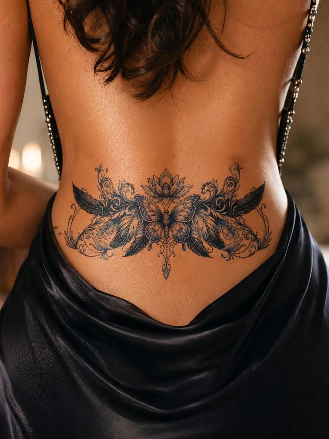 Butterfly Flower Temporary Tattoo Sticker For Women, Colorful Floral Butterfly Body Tattoo, Waterproof Fake Tattoo Decal, Sexy Lower Back Tattoo Design, Festival Party Makeup Accessory, Beauty Body Ar