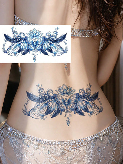 Butterfly Flower Temporary Tattoo Sticker For Women, Colorful Floral Butterfly Body Tattoo, Waterproof Fake Tattoo Decal, Sexy Lower Back Tattoo Design, Festival Party Makeup Accessory, Beauty Body Ar