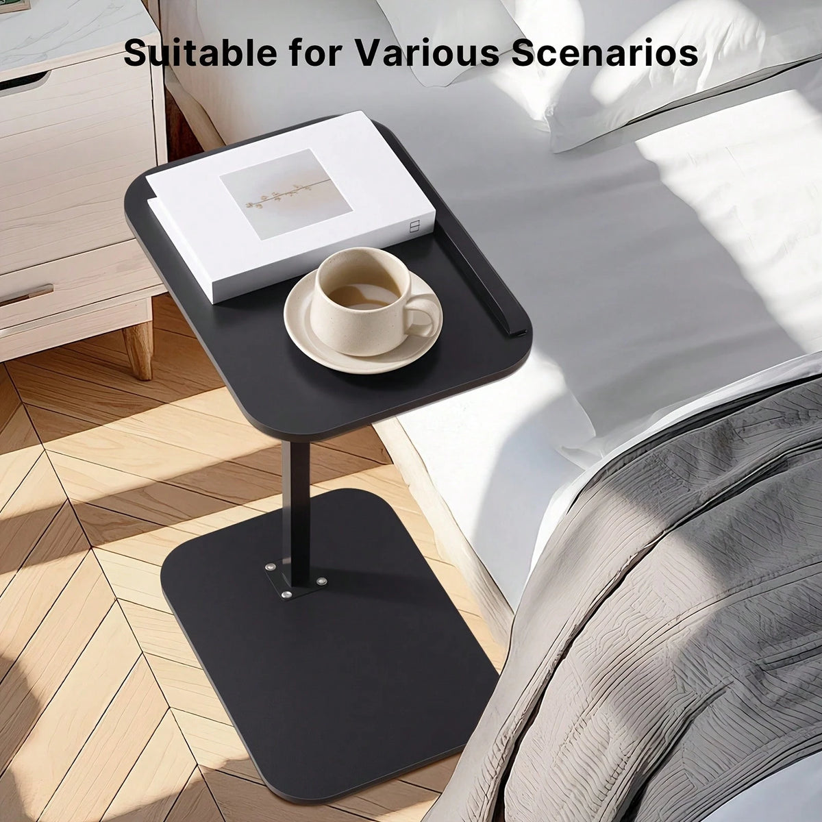 C-Shaped Side Table (Height-Adjustable + Flip-Top)