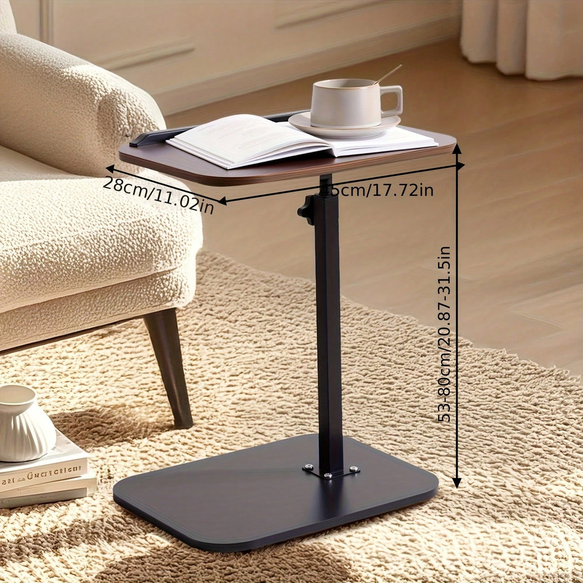 C-Shaped Side Table (Height-Adjustable + Flip-Top)