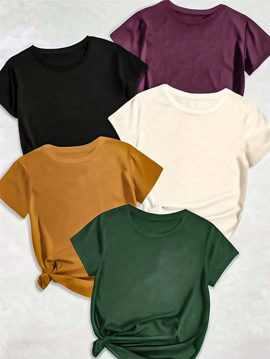 Calvaya Plus Size Round Neck Short Sleeve Solid Color T-Shirt