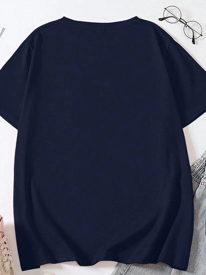 Calvaya Plus Size Women Casual Geometric Printed Round Neck Short Sleeve T-Shirt For Summer Graphic Tees Women Tops
