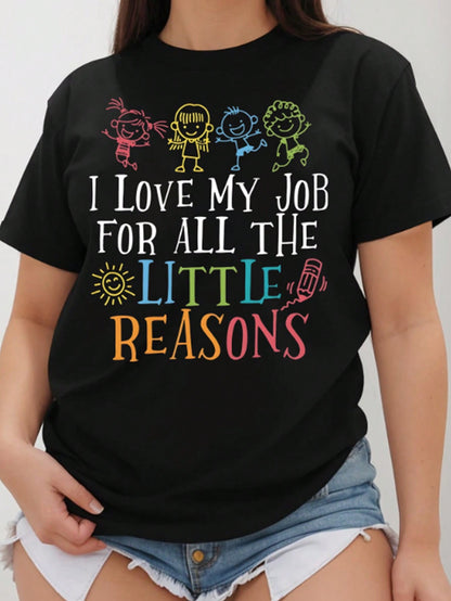 Calvaya Teachers' Day Print T-Shirt, Short Sleeve Crew Neck Casual Top For Plus Size Summer & Spring, Women's Clothing Graphic Tees Women Tops