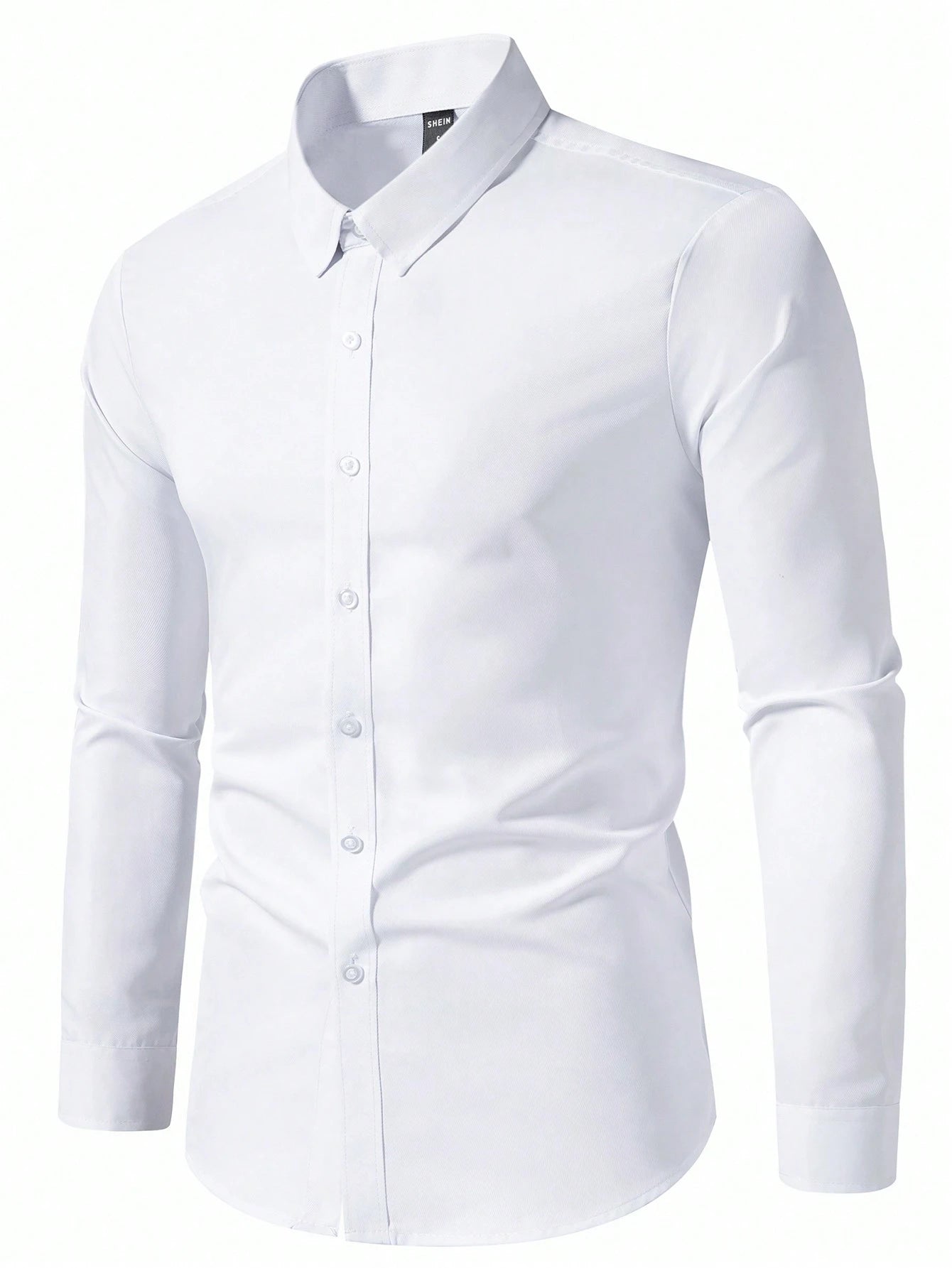 Calvornis Men's Solid Color Plain Button Open Long Sleeve Formal Shirt, For Husband, Work, Fall, Old Money Style, Ceremony