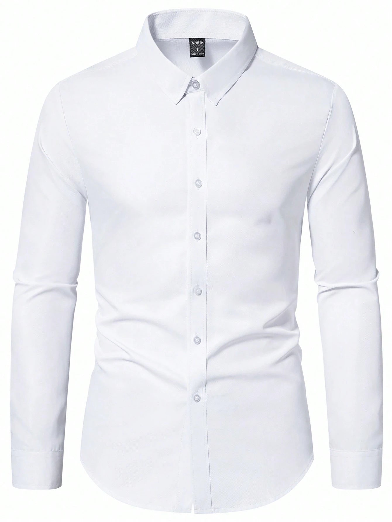 Calvornis Men's Solid Color Plain Button Open Long Sleeve Formal Shirt, For Husband, Work, Fall, Old Money Style, Ceremony