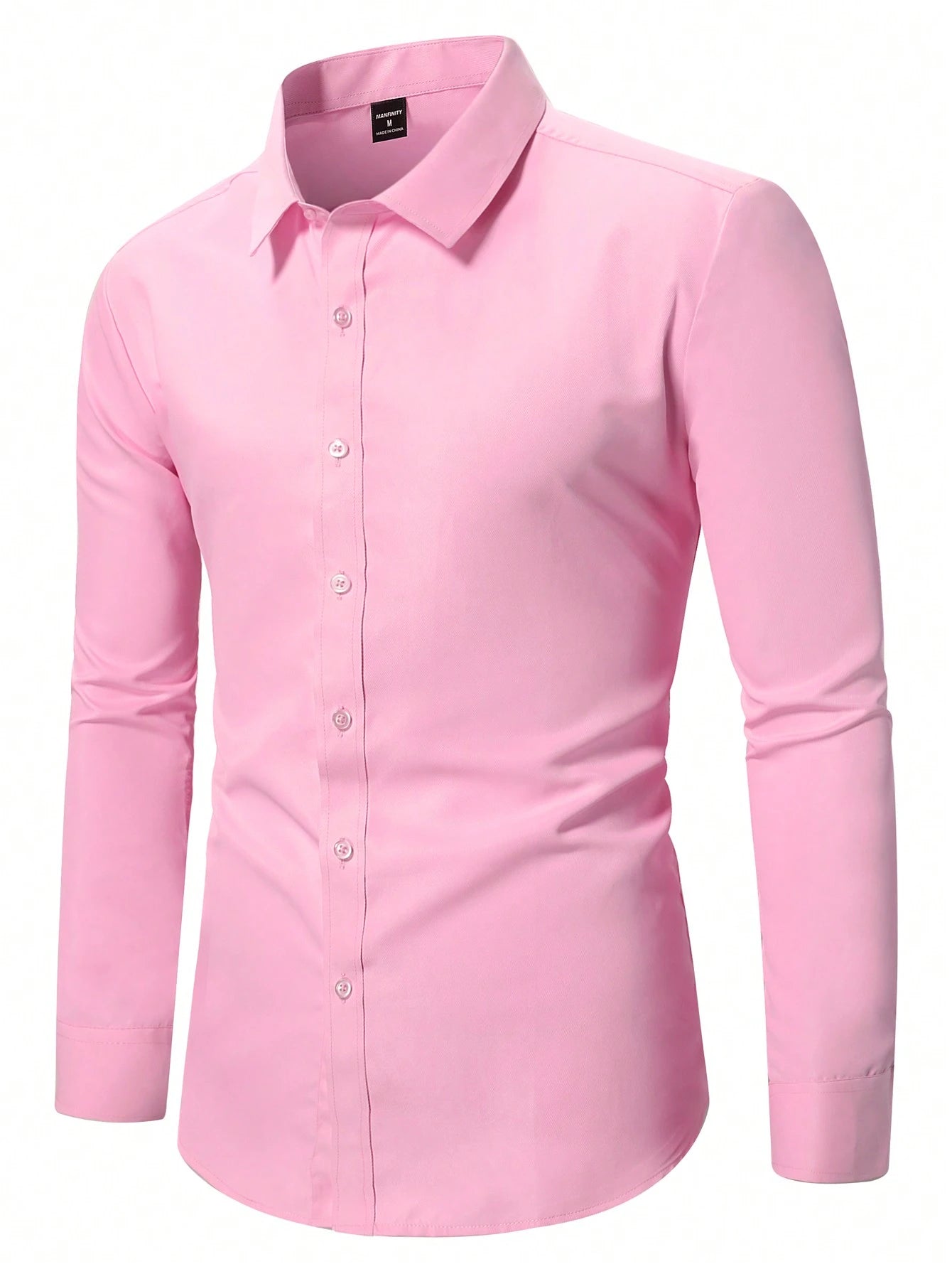 Calvornis Men's Solid Color Plain Button Open Long Sleeve Formal Shirt, For Husband, Work, Fall, Old Money Style, Ceremony