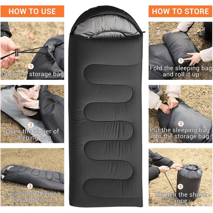 Camping Sleeping Bag For Adults, Water Resistant Backpacking Camping Bag For Warm Cold Weather, Portable Waterproof Windproof Camping Bag With Compression Bag For Camping Hiking Traveling Indoor & Ou