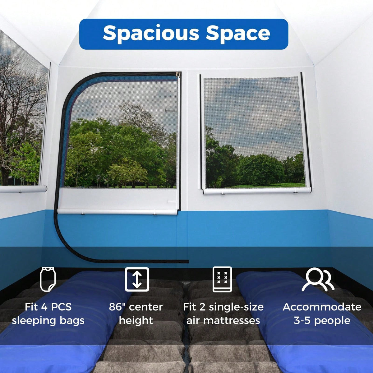 Camping Tent For 3-5 People, Portable Cabin Shelter W/Large Double-Layer Mesh Front Door