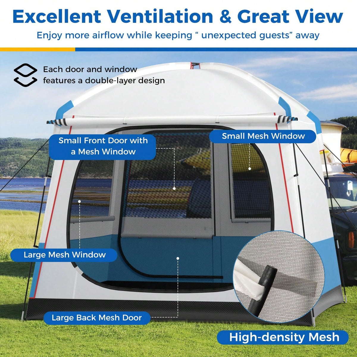 Camping Tent For 3-5 People, Portable Cabin Shelter W/Large Double-Layer Mesh Front Door