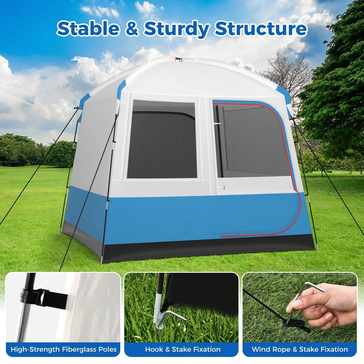 Camping Tent For 3-5 People, Portable Cabin Shelter W/Large Double-Layer Mesh Front Door