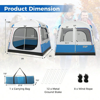 Camping Tent For 3-5 People, Portable Cabin Shelter W/Large Double-Layer Mesh Front Door
