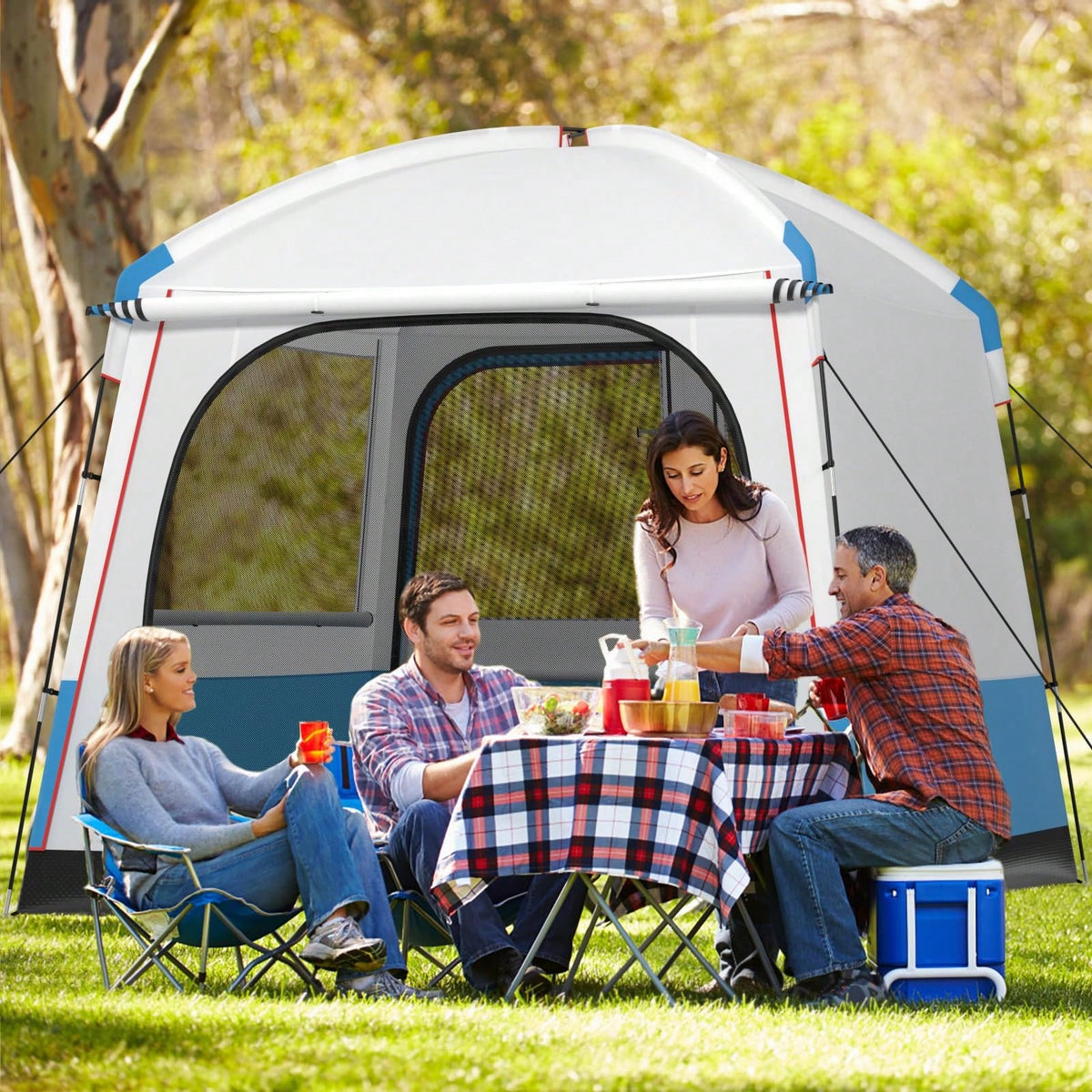 Camping Tent For 3-5 People, Portable Cabin Shelter W/Large Double-Layer Mesh Front Door