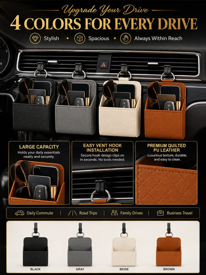 Car Air Vent Storage Box PU Leather Hanging Storage Bag Phone Glasses Keys Coins Cards Organizer Universal Car Interior Accessory Suitable For Sedan SUV Truck