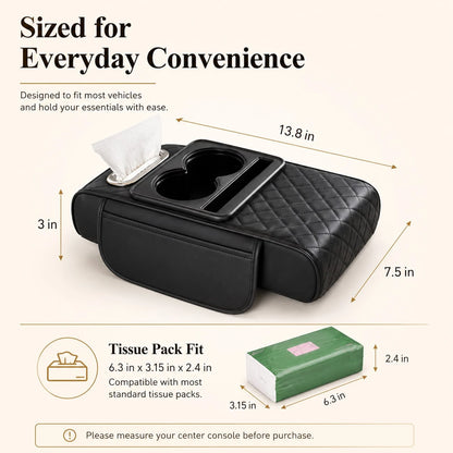 Car Armrest Cushion,5-In-1 Center Console Cover With 2 Storage Bags Cup Holder, Tissue Box Slot, Phone Slot For Sedans, Car Accessories Interior Organizers
