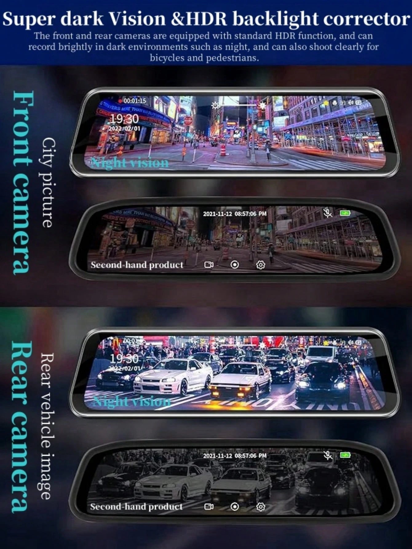 Car Camera, 4K Rear View Mirror Camera With 32G TF Card, 9.66 Inch Mirror Dash Cam Front And Rear, 2.5K IPS Touch Screen Loop Recording/G-Sensor/ 24H Parking Monitor/ 150°+ 120° Wide Angel/Night Visio