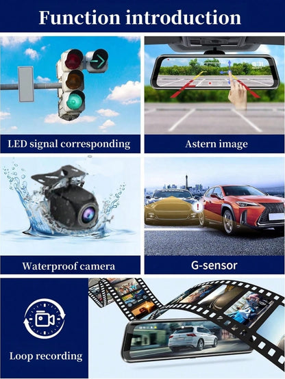 Car Camera, 4K Rear View Mirror Camera With 32G TF Card, 9.66 Inch Mirror Dash Cam Front And Rear, 2.5K IPS Touch Screen Loop Recording/G-Sensor/ 24H Parking Monitor/ 150°+ 120° Wide Angel/Night Visio
