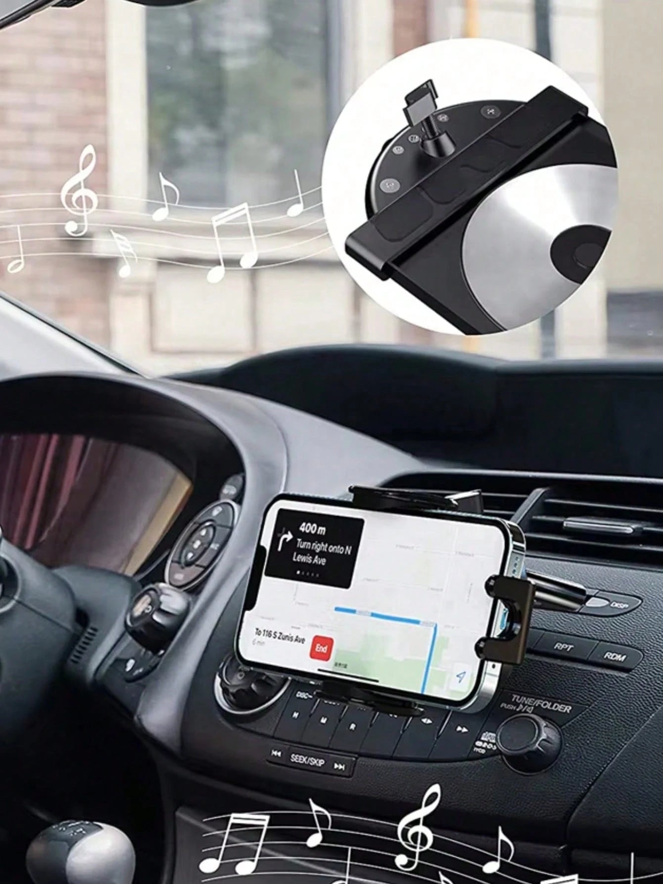 Car CD Slot Phone Holder- Universal Magnetic Base With 17mm Ball Joint, 360° Rotation, Strong Suction Cup, Non-Slip, Suitable For All Car Phone Holders, Easy To Install In CD Media Slot, Applicable F