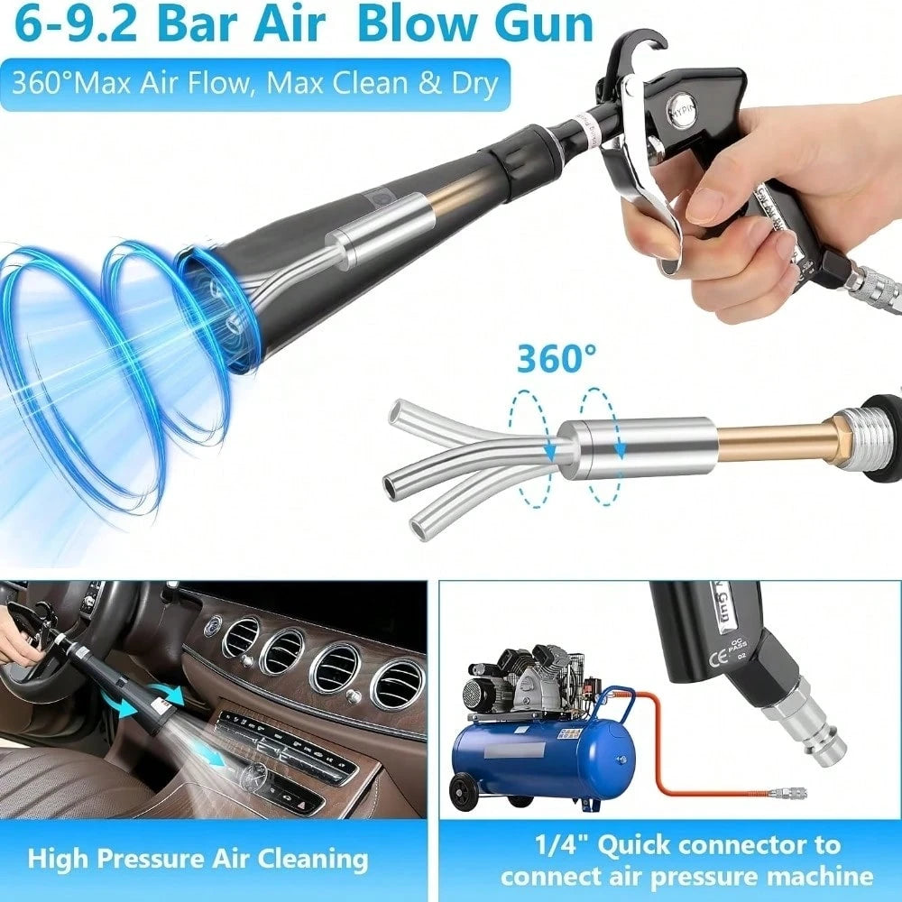 Car Cleaning Gun Interior Detail Blower With 3 EU US JP Interface Adapters Portable Dust Blower For AI Assisted Car Detailing Cordless No Battery Needed