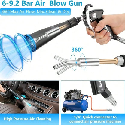 Car Cleaning Gun Interior Detail Blower With 3 EU US JP Interface Adapters Portable Dust Blower For AI Assisted Car Detailing Cordless No Battery Needed