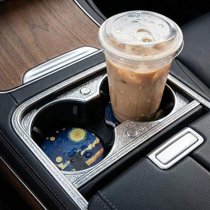 Car Coasters For Cup Holders- 2 Pack Black Cat Cup Holder Coasters For Car With Finger Notch, 2.56 Inch Cars Ceramic Interior Accessor