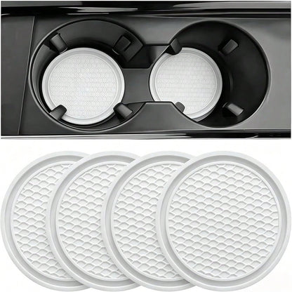 Car Cup Coaster, 4PCS Universal Auto Non-Slip Cup Holder Embedded In Ornaments Silicone Coaster, Car Interior Accessories Sets, White