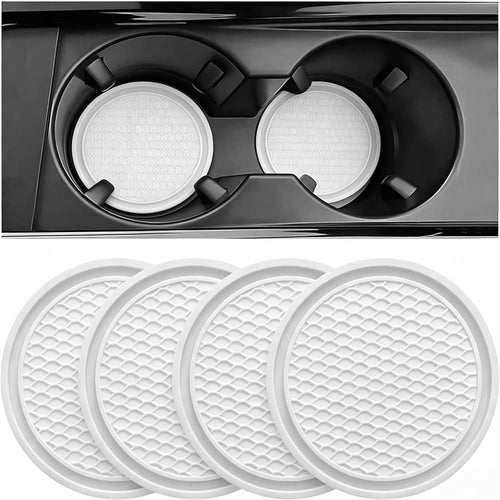 Car Cup Coaster, 4PCS Universal Auto Non-Slip Cup Holder Embedded In Ornaments Silicone Coaster, Car Interior Accessories Sets, White