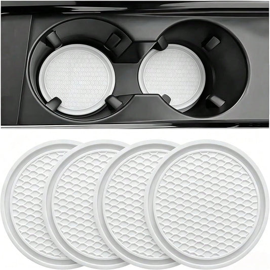 Car Cup Coaster, 4PCS Universal Auto Non-Slip Cup Holder Embedded In Ornaments Silicone Coaster, Car Interior Accessories Sets, White