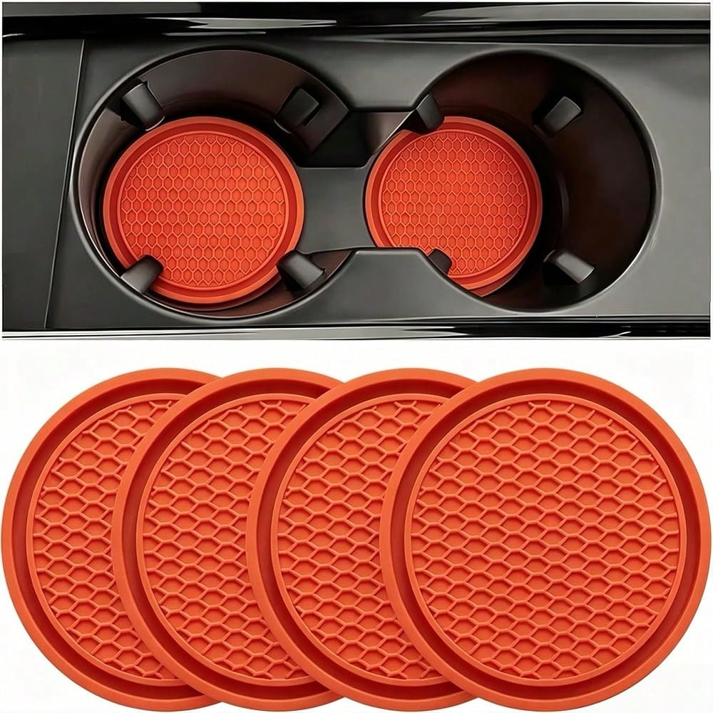 Car Cup Coaster, 4PCS Universal Auto Non-Slip Cup Holder Embedded In Ornaments Silicone Coaster, Car Interior Accessories Sets, White