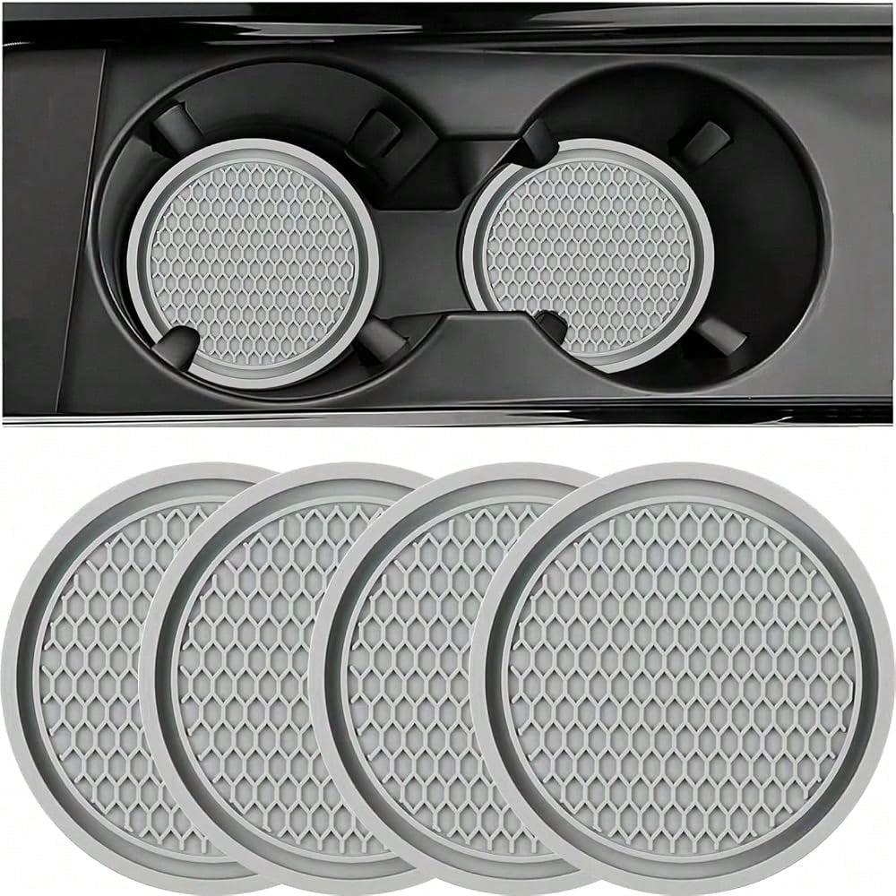 Car Cup Coaster, 4PCS Universal Auto Non-Slip Cup Holder Embedded In Ornaments Silicone Coaster, Car Interior Accessories Sets, White