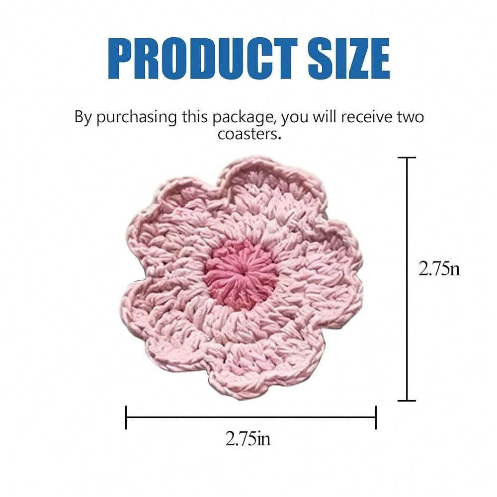 Car Cup Holder Coaster, 2PCS Cute Sunflower Handmade Boho Crotchet Vehicle Cup Holders Insert Mat, Anti Slip Auto Interior Water Bottle