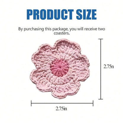 Car Cup Holder Coaster, 2PCS Cute Sunflower Handmade Boho Crotchet Vehicle Cup Holders Insert Mat, Anti Slip Auto Interior Water Bottle