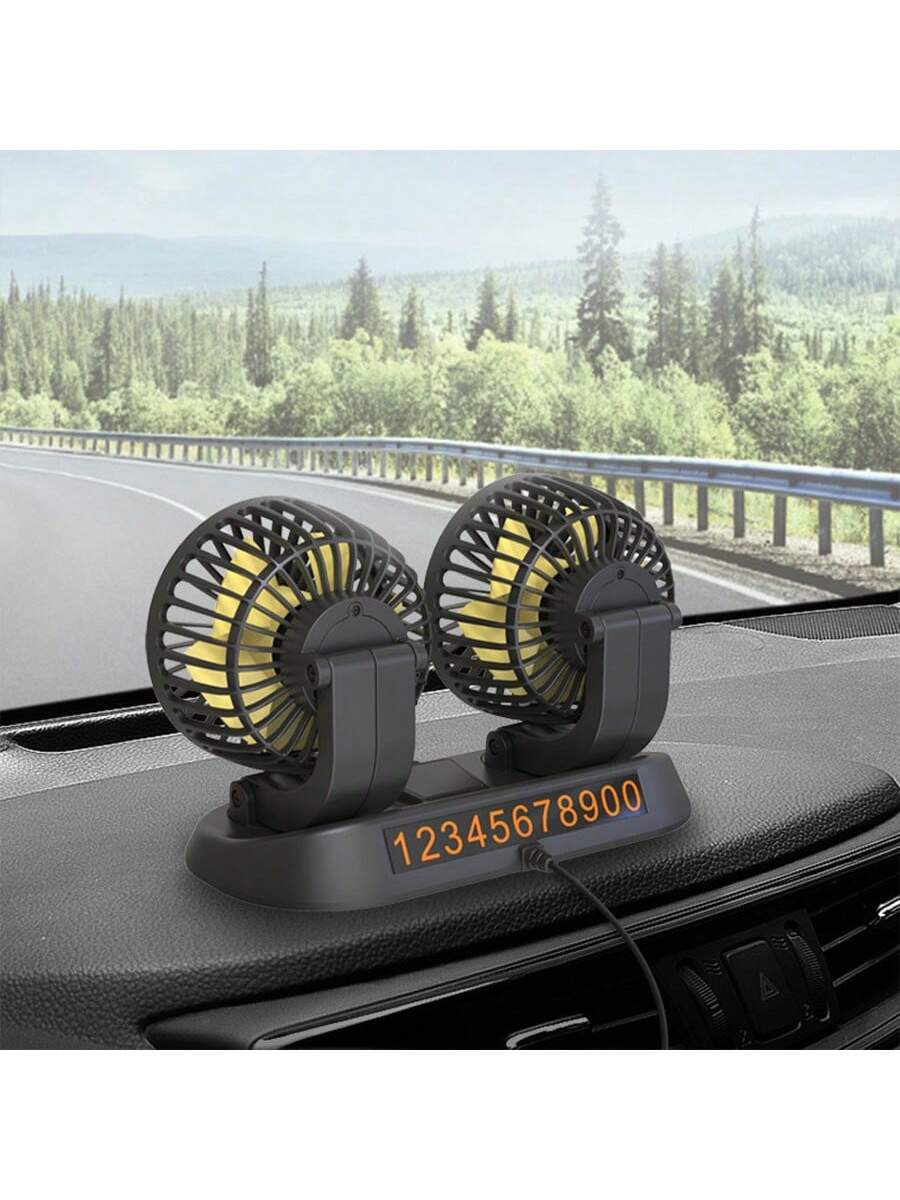 Car Fan, 360 Degree Rotatable Vehicle Electric Fan With Adjustable Wind Speed, Mini Portable Fan With Holder, Including Parking Plate Holder