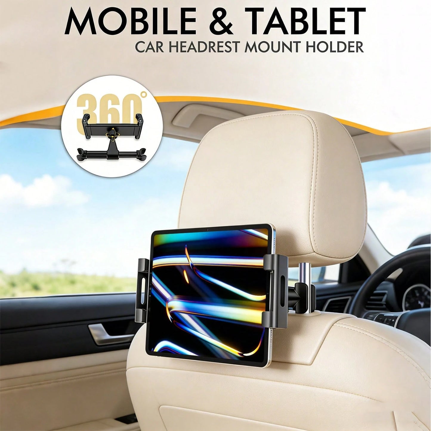Car Headrest Tablet Holder, Backseat Tablet/Phone Mount Bracket, Fits 5.5-11 Inch Devices Compatible With IPad Pro 17 Air 16 14 13 12 Pro Max Plus, Galaxy Tab, Kindle Fire HD, 360° Rotation Adjustable