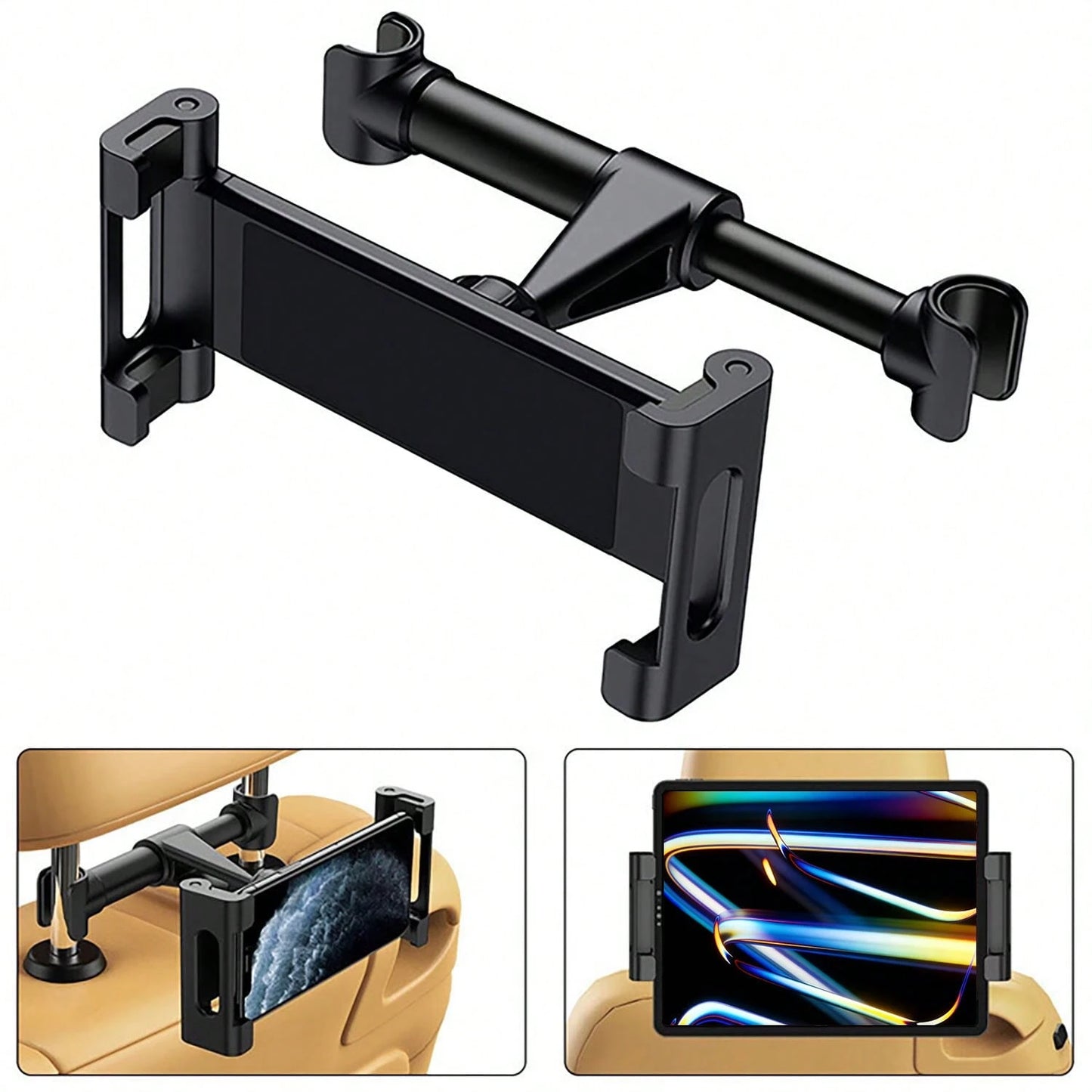 Car Headrest Tablet Holder, Backseat Tablet/Phone Mount Bracket, Fits 5.5-11 Inch Devices Compatible With IPad Pro 17 Air 16 14 13 12 Pro Max Plus, Galaxy Tab, Kindle Fire HD, 360° Rotation Adjustable