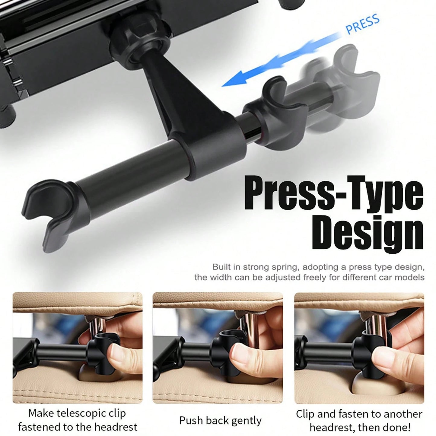Car Headrest Tablet Holder, Backseat Tablet/Phone Mount Bracket, Fits 5.5-11 Inch Devices Compatible With IPad Pro 17 Air 16 14 13 12 Pro Max Plus, Galaxy Tab, Kindle Fire HD, 360° Rotation Adjustable