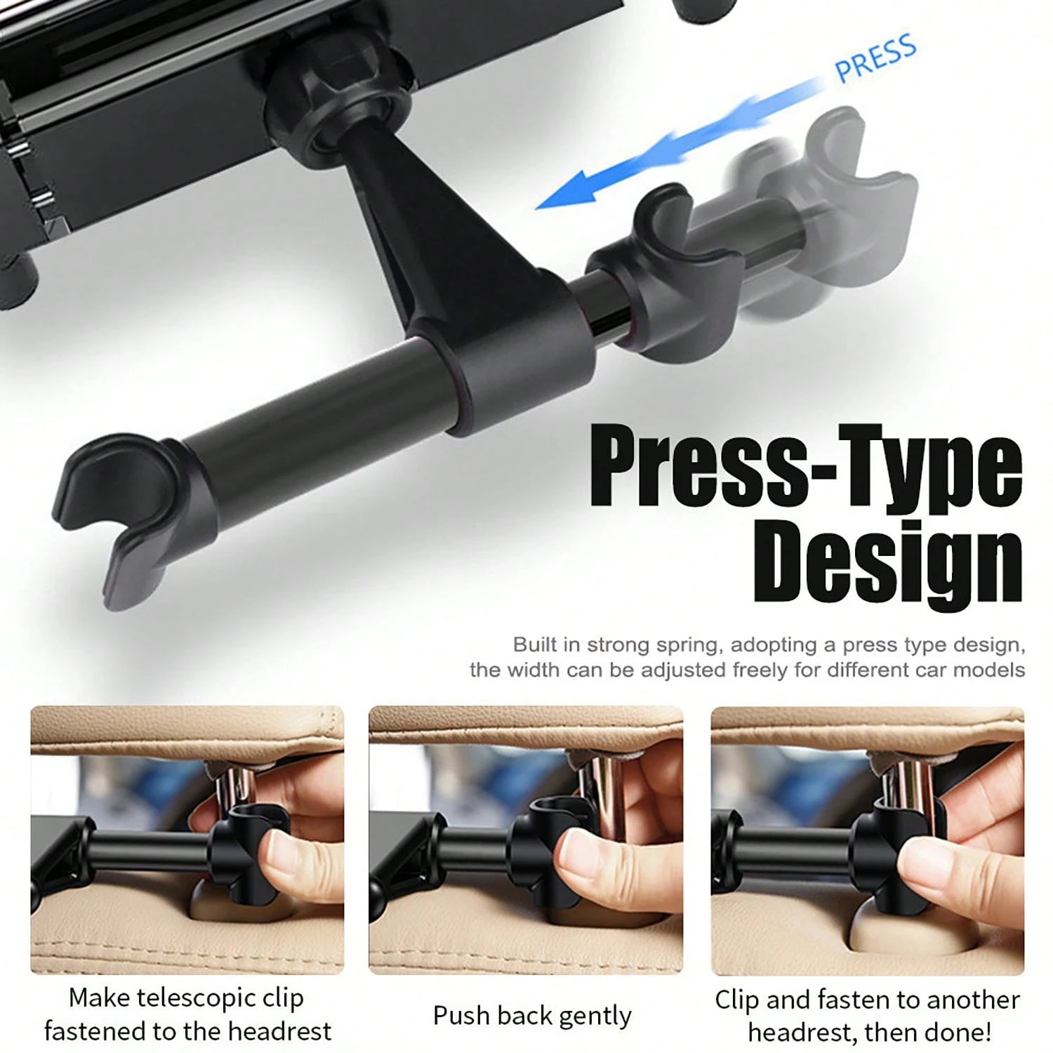 Car Headrest Tablet Holder, Backseat Tablet/Phone Mount Bracket, Fits 5.5-11 Inch Devices Compatible With IPad Pro 17 Air 16 14 13 12 Pro Max Plus, Galaxy Tab, Kindle Fire HD, 360° Rotation Adjustable