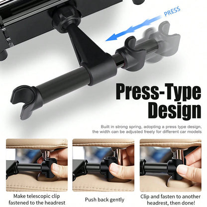 Car Headrest Tablet Holder, Backseat Tablet/Phone Mount Bracket, Fits 5.5-11 Inch Devices Compatible With IPad Pro 17 Air 16 14 13 12 Pro Max Plus, Galaxy Tab, Kindle Fire HD, 360° Rotation Adjustable