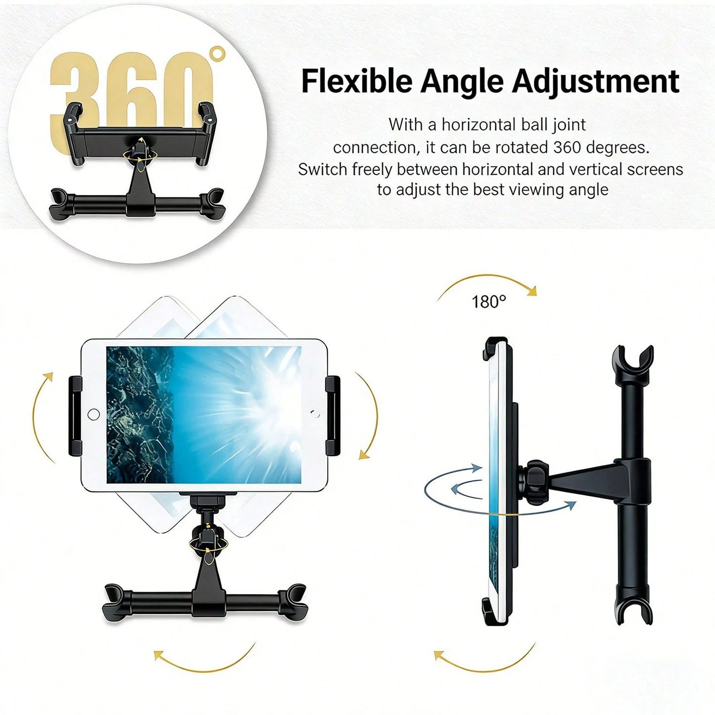 Car Headrest Tablet Holder, Backseat Tablet/Phone Mount Bracket, Fits 5.5-11 Inch Devices Compatible With IPad Pro 17 Air 16 14 13 12 Pro Max Plus, Galaxy Tab, Kindle Fire HD, 360° Rotation Adjustable